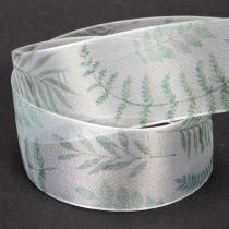 Artikel Organzabånd, chiffonbånd, bladrige grene, grøn, 40 mm, 15 m