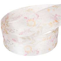 Artikel Organzabånd, chiffonbånd, blomster, orange/pink, 40 mm, 15 m