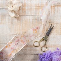 Artikel Organzabånd, chiffonbånd, blomster, orange/pink, 40 mm, 15 m