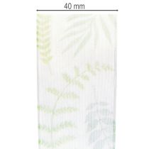 Artikel Organzabånd, chiffonbånd, grønt med bladranker, 40 mm bredt, 15 m langt