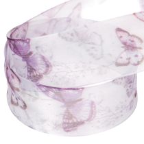 Artikel Organzabånd, chiffonbånd, sommerfugle, lilla, 40 mm, 18 m