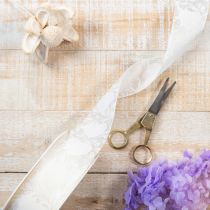 Artikel Organzabånd, cremefarvet, dekorativt bånd med hjerter, 40 mm bredt, 15 m langt