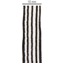 Artikel Organzabånd med striber, gavebånd, sort, 15 mm bredt, 20 m langt
