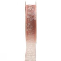 Organza bånd blomster gavebånd pink 25mm 18m