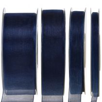Organza bånd gavebånd mørkeblå bånd blå kant 50m