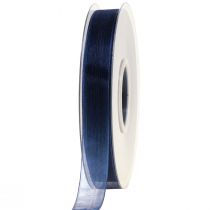 Organza bånd gavebånd mørkeblå bånd blå kant 15mm 50m