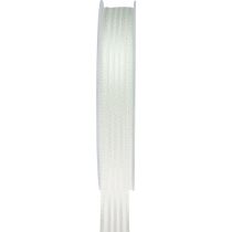 Organza bånd med striber gavebånd hvid 15mm 20m