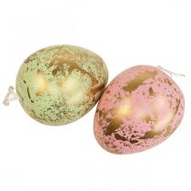 Påskeæg til at hænge op pynteæg pink, grøn, guld 12cm 4 stk