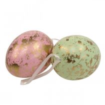 Påskeæg til at hænge op pynteæg pink, grøn, guld 15cm 4 stk