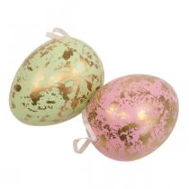 Påskeæg til at hænge op pynteæg pink, grøn, guld 20cm 2stk