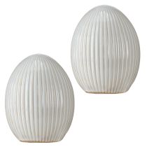 Artikel Påskeæg Keramisk dekorativt æg med riller Hvid Grå 10×12,5cm 2 stk.