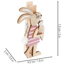 Artikel Påskehare-dekorationsklemmer, lyserøde og hvide træpåskepynt, 7,5 cm, 4 stk.