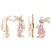 Artikel Påskehare-dekorationsklemmer, lyserøde og hvide træpåskepynt, 7,5 cm, 4 stk.