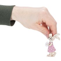 Artikel Påskehare-dekorationsklemmer, lyserøde og hvide træpåskepynt, 7,5 cm, 4 stk.