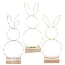 Artikel Påskehare Dekoration Metal Træ Gul Mint Pink H21cm 3 Stk