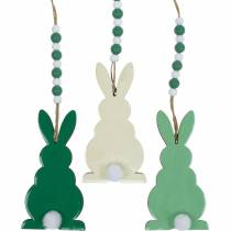Påskekaniner at hænge, forårspynt, vedhæng, dekorative kaniner grøn, hvid 3stk