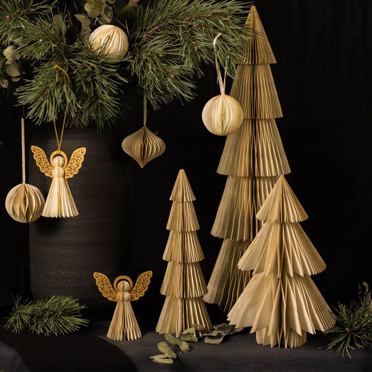 Papir juletræspapir Juletræscreme, guld H60cm