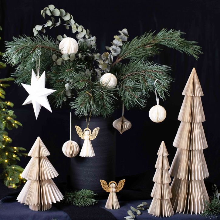 Papir juletræ papir juletræ hvid, guld H60cm