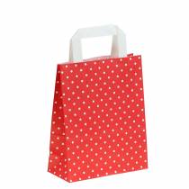 Papirpose rød med prikker 18cm x 8cm x 22cm 25p