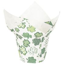Artikel Papirblomsterpotte med kløvermotiv, nytårsdekoration, 12 cm, 12 stk.