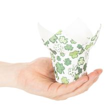 Artikel Papirblomsterpotte med kløvermotiv, nytårsdekoration, 12 cm, 12 stk.