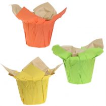 Papirpotter grøn, orange, gul Ø12cm 12stk