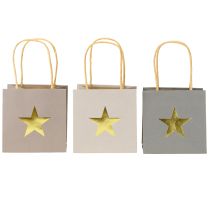 Artikel Papirposer med stjerne og hank grå assorteret 10,5×10,5cm 9 stk.