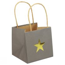 Artikel Papirsposer med stjerne og hank grå assorteret 12×12×12cm 9stk