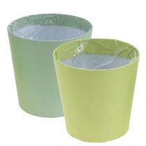 Artikel Papir cachepot, plantekasse, potte til plantning blå/grøn Ø13cm H12,5cm 4stk.