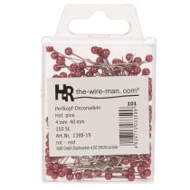 Artikel Røde perlehovedede dekorative nåle til blomsterhandlere, Ø4 mm, 40 mm, 150 stk.