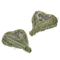 Artikel Dekorativt hjerte lavet af naturgræs med folieindlæg, 14 cm, 2 stk.