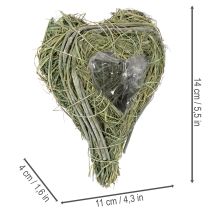 Artikel Dekorativt hjerte lavet af naturgræs med folieindlæg, 14 cm, 2 stk.