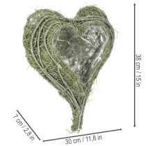 Artikel Hjerteformet skål lavet af naturgræs med plantefolie, 38 cm