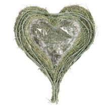 Artikel Hjerteformet skål lavet af naturgræs med plantefolie, 38 cm