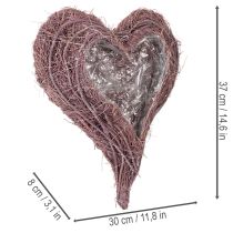 Artikel Hjerteformet skål lavet af kviste med folieindsats, 37 cm