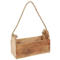 Artikel Plantekasse i træ med hank, firkantet, naturjute 27x12x17cm