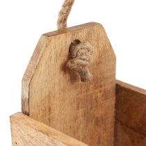 Artikel Plantekasse i træ med hank, firkantet, naturjute 27x12x17cm