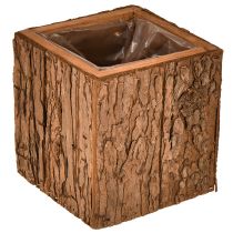 Artikel Firkantet træpotte med fyrrebark og potte 12×12 cm