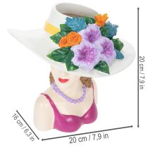 Artikel Blomstervase kvinde med hat og blomster plantepottedekoration til indendørs og udendørs brug 20 cm