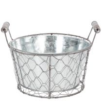 Artikel Plantekurv med indsats, trådkurv, plantekasse, forårssølv, hvidkalket, shabby chic, Ø22 cm H17,5 cm