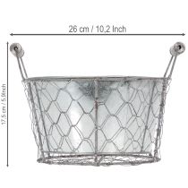 Artikel Plantekurv med indsats, trådkurv, plantekasse, forårssølv, hvidkalket, shabby chic, Ø22 cm H17,5 cm