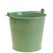 Plantekasse vintage dekorativ metalspand lysegrøn Ø16cm H24cm