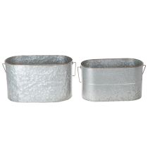 Artikel Urtepotte med hank, metalpotte, plantekasse, sølv, brun, H22/20cm L42/40cm, sæt med 2