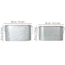 Artikel Urtepotte med hank, metalpotte, plantekasse, sølv, brun, H22/20cm L42/40cm, sæt med 2