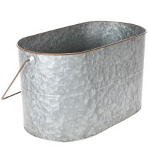 Artikel Urtepotte med hank, metalpotte, plantekasse, sølv, brun, H22/20cm L42/40cm, sæt med 2
