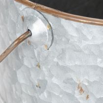 Artikel Urtepotte med hank, metalpotte, plantekasse, sølv, brun, H22/20cm L42/40cm, sæt med 2