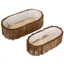 Artikel Planteskål oval naturlig bark 30,5×15cm / 24×11cm sæt med 2 stk.