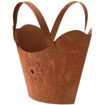 Artikel Metalpottepose, dekorativ plantepotte, rustfarvet finish med håndtag, H37 cm