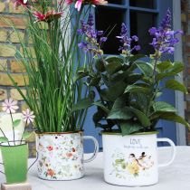 Artikel Emaljeret plantekop, kop til plantning med ordsprog, Ø11 cm