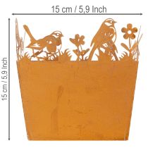 Artikel Metalpotte med fugle, plantekasse, forår, rustfinish, 15,5 cm høj